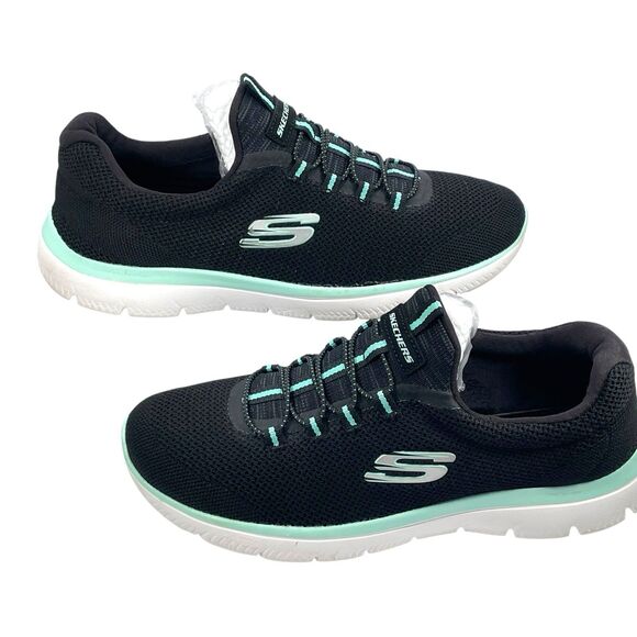 Skechers Shoes - Skechers Womens 8.5 Black Mint Athletic Walking Shoes Lightweight Lace Up